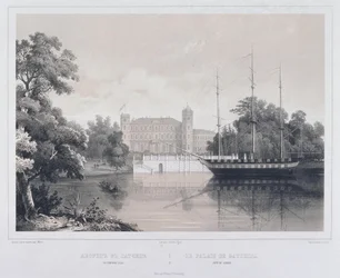 Blick auf den Palast in Gatchina vom See aus, 1850er Jahre