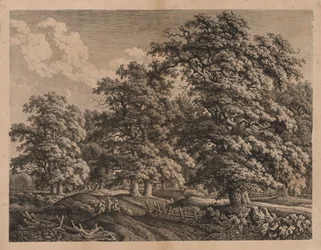 Landschaft und drei Figuren