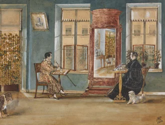Schauspieler Nikolay Osipovich Dur 1807-1839 mit seiner Frau im Wohnzimmer, 1839