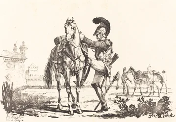 Karabinier, der ein Pferd besteigt