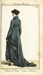 Frau mit Filzhut, langem Reitmantel, Herrenschuhen, Paris