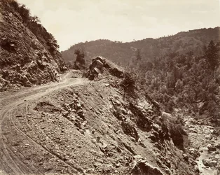 Sulphur Creek und Flume-Straße zu den Geysiren, 1868-70, gedruckt ca. 1876