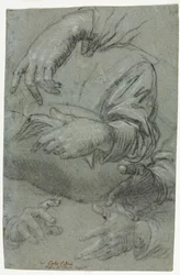 Studien von Händen recto, Skizze eines Kinderkopfes verso, ca. 1586