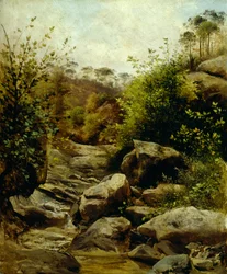 Blick auf Scopeti durch Felsen von Carlo Ademollo (1824-1911)