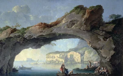 Ein großer Felsbogen mit Blick auf das Meer von Neapel