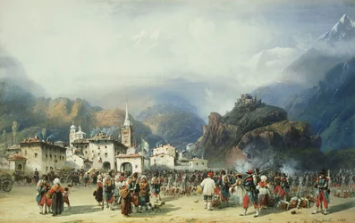 Der Krieg in Italien: Susa, Mont Cenis, Biwak mit französischen Truppen, 1859
