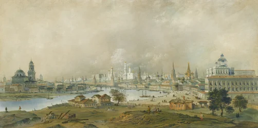 Blick auf den Moskauer Kreml von der Ustinsky-Brücke