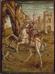 Der heilige Georg tötet den Drachen (Predella der Pala Odoni), nach 1490