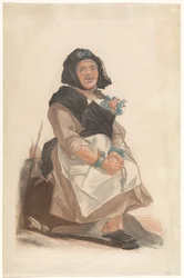 Als Frau verkleideter Mann mit Rosenkranz, sitzend (Ritratti di persone facette che servono a divertire il pubblico fiorentino)