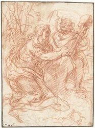 Maria Magdalena betet das Kreuz an