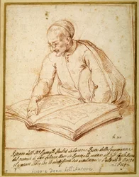 Padre Sebastiano Resta untersucht ein Foliobuch mit Zeichnungen