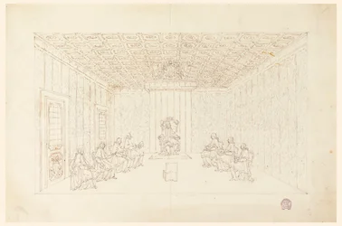 Papst Benedikt XIV. in einem Konsistorium mit Kardinälen