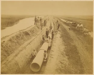 Aquädukt von Venedig (neue Leitung). Baustelle des Damms