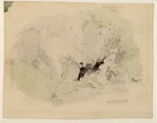 Studie zur "Felsenschlucht" mit zwei kleinen Figuren am Höhleneingang
