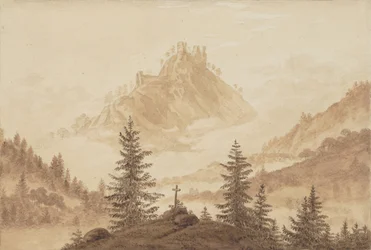 Berglandschaft mit Nebel im Tal, ca. 1805