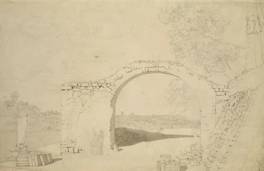 Flusslandschaft mit einem Bogen (unvollendet)