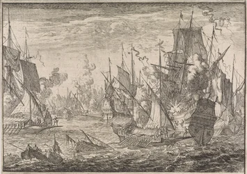 Seeschlacht zwischen türkischen Kriegsschiffen und Galeeren der Ritter von Malta, 1644