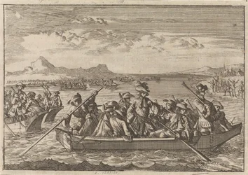 Aus Savoyen vertriebene Waldenser kehren 1689 in Booten über den Genfersee in ihr Land zurück