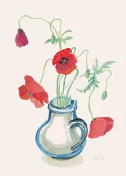 Rote Mohnblumen, blaue Vase