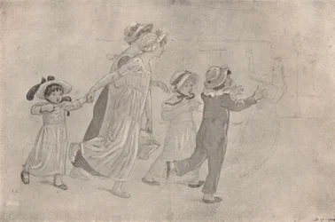 Aquarellzeichnung für Farbholzschnitt, 1880-1890, 1923
