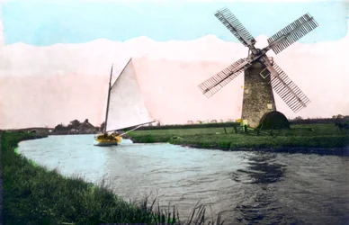 Eine Windmühle in den Norfolk Broads, Norfolk, 1926