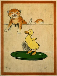 Katzen und Ente. Zeichnung von Cecil Aldin (1870-1935). Paris, Decorative Arts