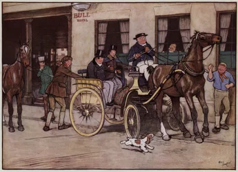 Illustration für „The Pickwick Papers“ von Cecil Aldin (Farblithografie)