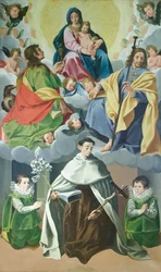 Jungfrau mit Kind und St. Jakobus, Johannes der Ältere, Alberto degli Abati und zwei Kinder des Hauses Panici, ca. 1595-1598