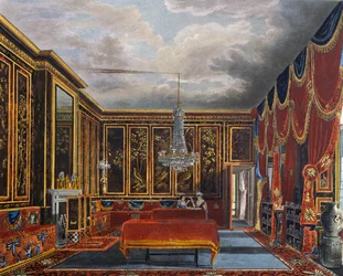 Japanisches Zimmer, Gravur von Richard Reeve (geboren 1780), basierend auf einem Entwurf von Charles Wild (1781-1835), aus The History of the Royal Residences