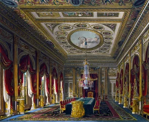 Thronsaal, Gravur von Thomas Sutherland, basierend auf einem Entwurf von Charles Wild, aus The History of the Royal Residences