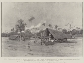 Eine der Veränderungen durch die Aro-Expedition, ein Ju-Ju-Haus in Arochuku, das seit dem 23. Dezember von britischen Offizieren besetzt ist