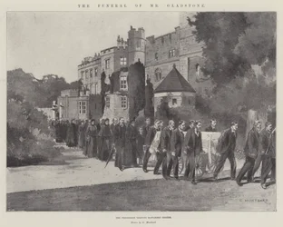 Die Beerdigung von Mr. Gladstone, der Prozession verlässt Schloss Hawarden