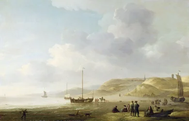Die Küste bei Scheveningen mit Fischerbooten am Ufer