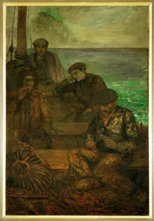 Land des Meeres - Triptychon, linkes Panel: Diejenigen, die abreisen