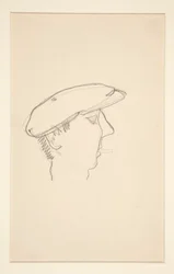 Kopf eines rauchenden Mannes (recto); Frau mit Regenschirm (verso)