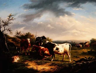 Rinder und Schafe in einer Landschaft