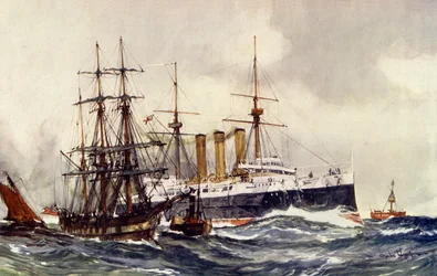 HMS Kent passiert das South Sand Feuerschiff