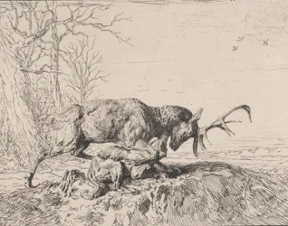 Hirsch kämpft mit einem Wolf, nach Antoine Louis Barye