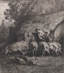 Frau füttert Schweine, 1850