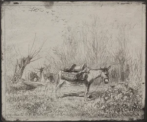 Ein Esel auf dem Feld, Originaldruck 1862, gedruckt 1921