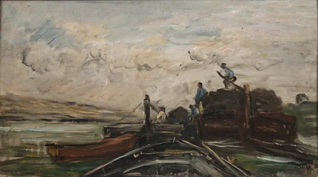 Lastkähne auf einem Fluss, ca. 1865