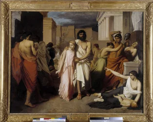 Ödipus und Antigone, auch „Die Pest von Theben“ genannt. Ödipus flieht vor dem Fluch der Einwohner