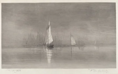 Ohne Titel (Hafenszene mit Segelbooten)