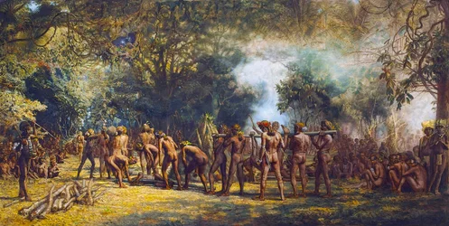 Kannibalenmahl auf der Insel Tanna, Vanuatu, um 1887