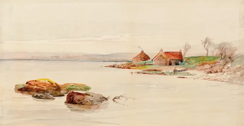 Küstenlandschaft mit Hütten