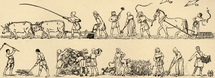 Landwirtschaft zur Zeit von Edward III. aus dem Luttrell Psalter, 1931