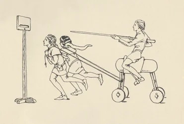 Jungen spielen beim Reiten auf der Quintain Romanze von Alexander, um 1340. Bodleian, 1931
