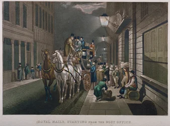 Postkutsche vor dem Hauptpostamt, Lombard Street, City of London, 1827