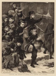 Die Hungrigen füttern, eine Skizze in einer Londoner Suppenküche