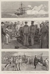 Die Schießversuche des neuesten Panzerschiffs, HMS Victoria